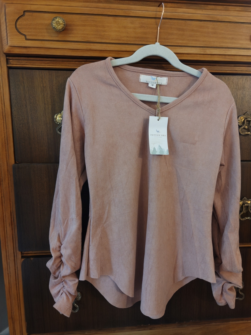 Peyton Bre Dusty Rose V-Neck Long Sleeve Top